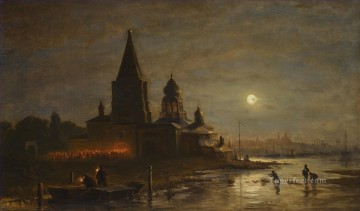 風景 Painting - ヤロスラヴリの夜の行進 アレクセイ・ボゴリュボフの街並み シティビュー